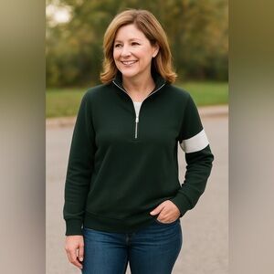 Women’s rugby style, green and white size medium, made‎ by market spruce.